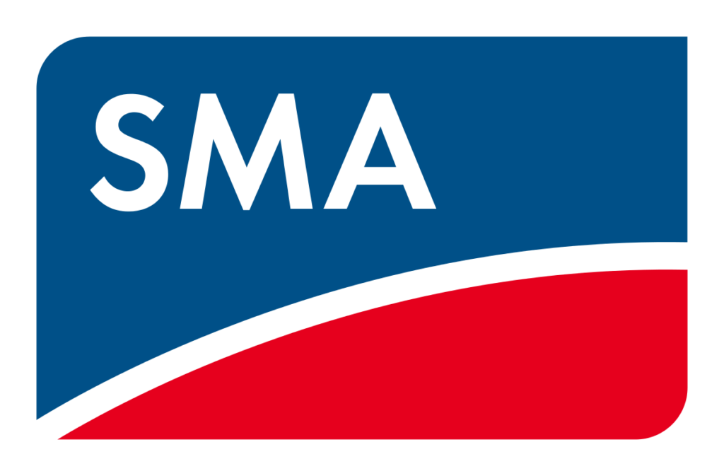 Logo SMA - nazwa firmy na niebiesko-czerwonym tle.