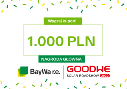 Kupon o wartości 1000 zł z logo firmy BaywA i Goodwe. 